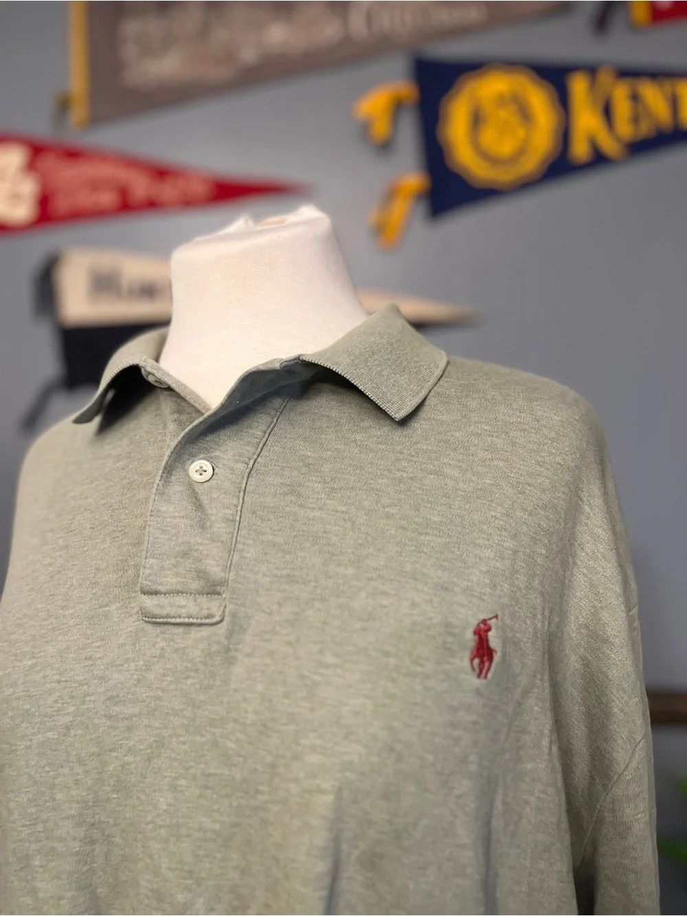 Ralph Lauren Light Sage Green Long-Sleeve Polo with Red Pony